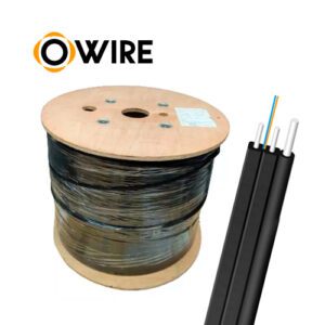 FIBRA OPTICA DROP OWIRE SM 2 HILOS PLANA F8 G.657A2 CON MENSAJERO FRP 2km.