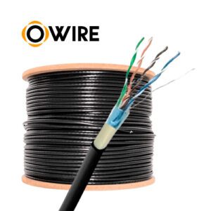 ROLLO DE CABLE FTP OWIRE CAT5E NEGRO CCA 24AWG BLINDADO OUTDOOR DOBLE CHAQUETA 305mts.