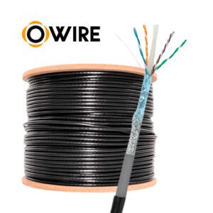 ROLLO DE CABLE S/FTP OWIRE CAT6 NEGRO CCA 23AWG BLINDADO OUTDOOR DOBLE CHAQUETA 305mts.