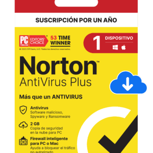 LICENCIA ANTIVIRUS NORTON PLUS 1 AÑO FIREWALL GESTOR DE CONTRASEÑAS 2GB PC MAC